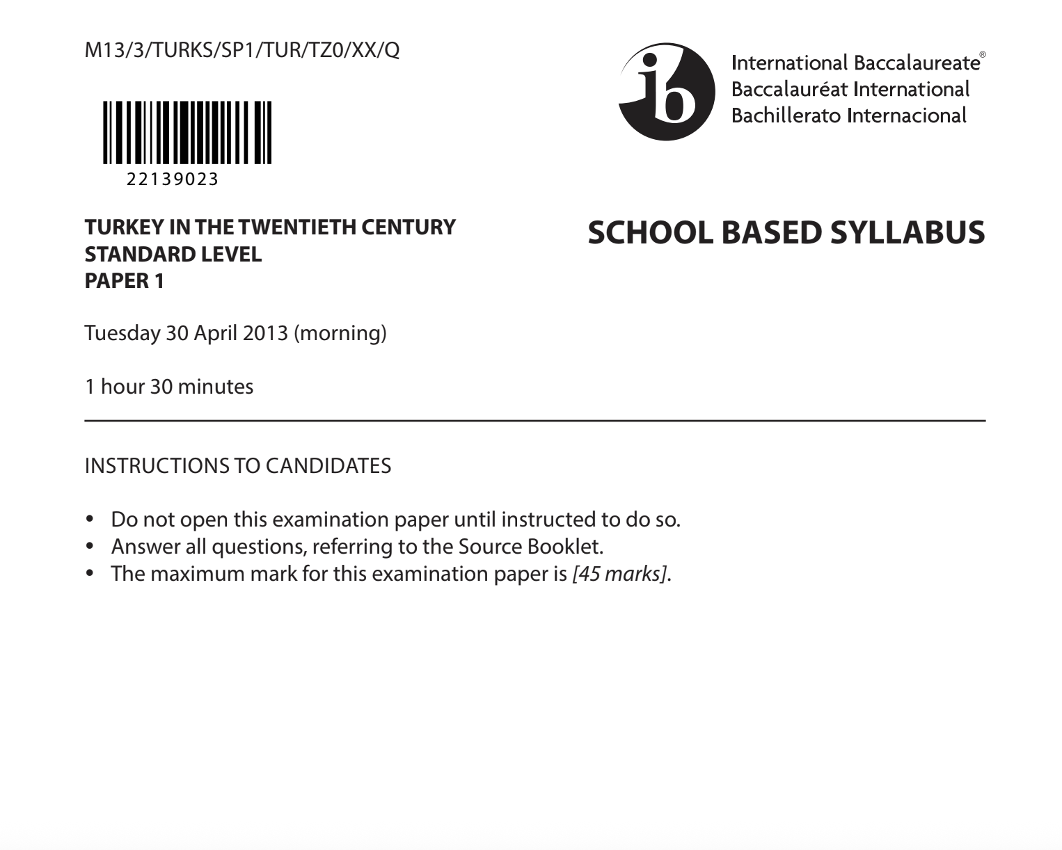 IB TITC 2013 PAST PAPER