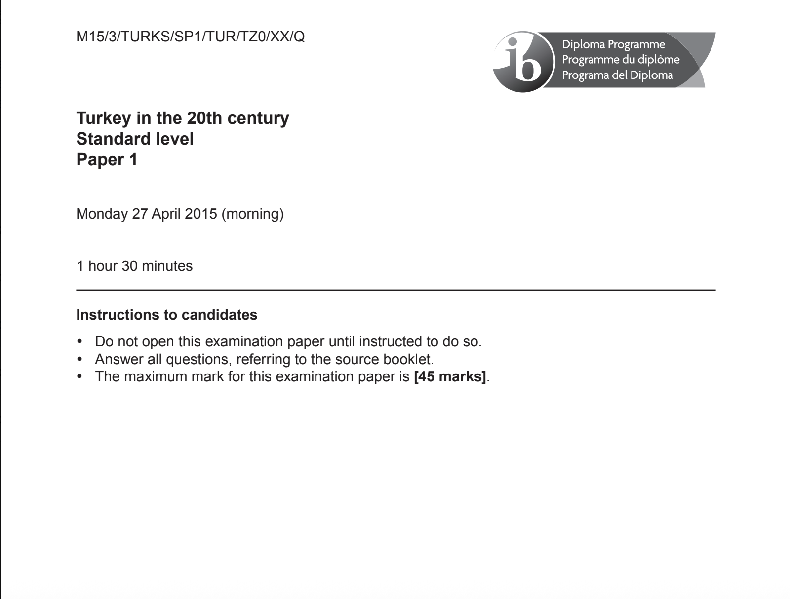 IB TITC 2015 Past Paper