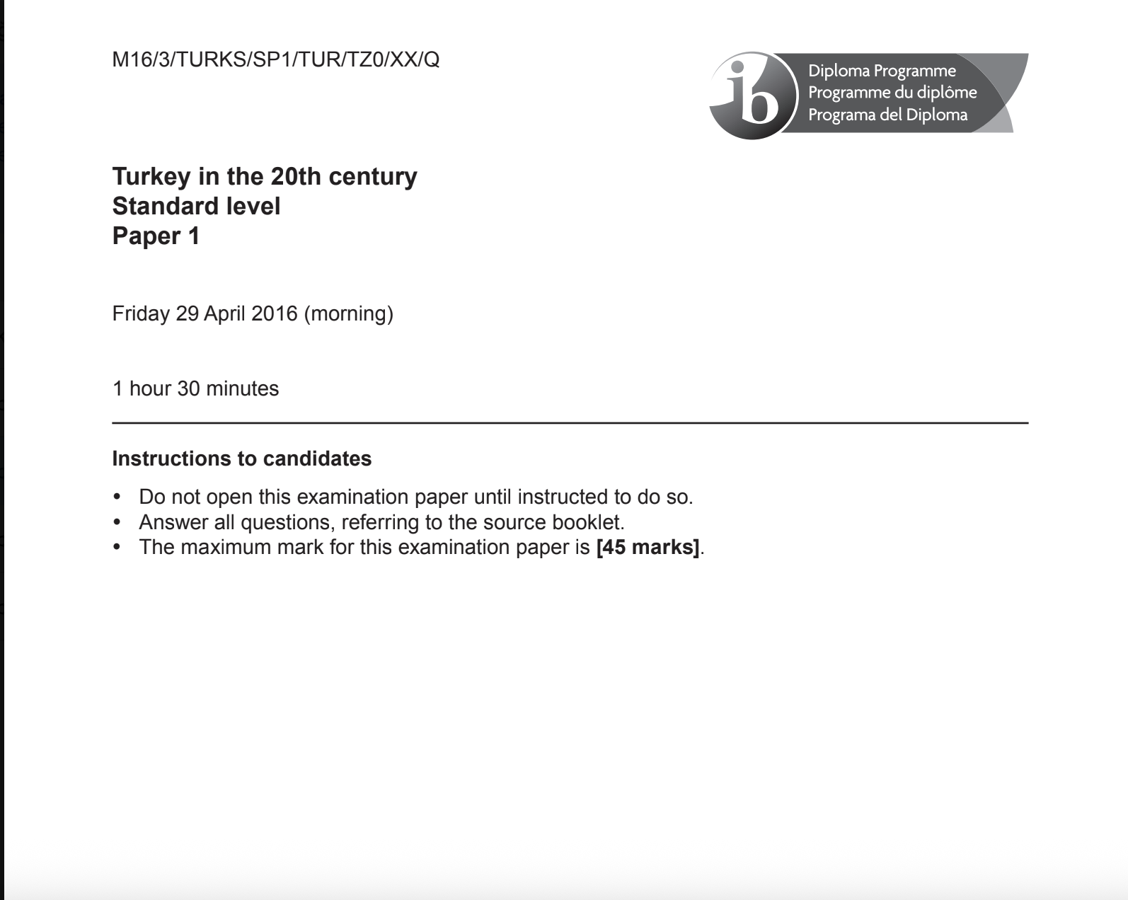IB TITC 2016 Past Paper