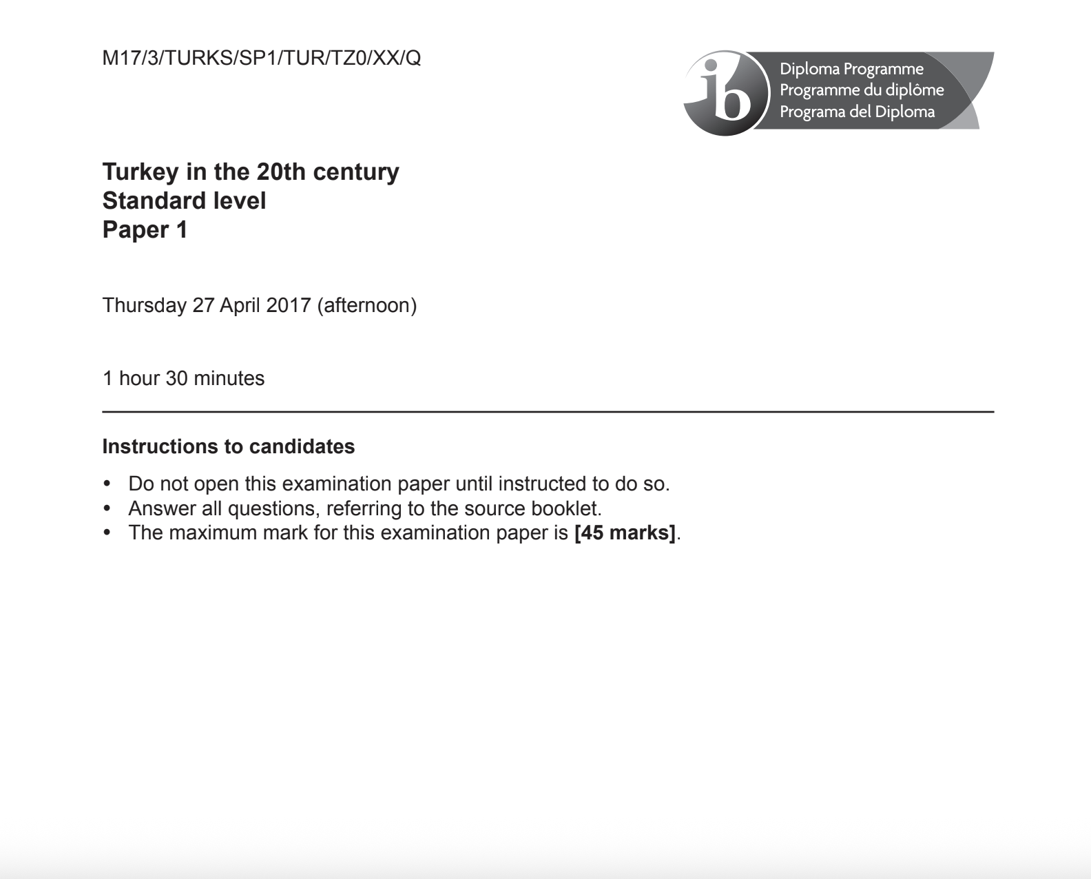 IB TITC 2017 Past Paper
