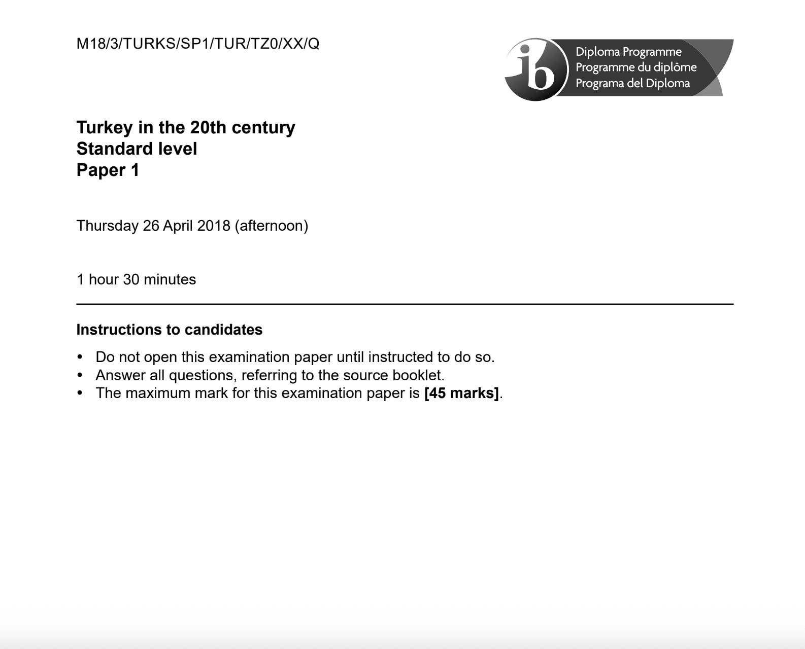 IB TITC 2018 Past Paper