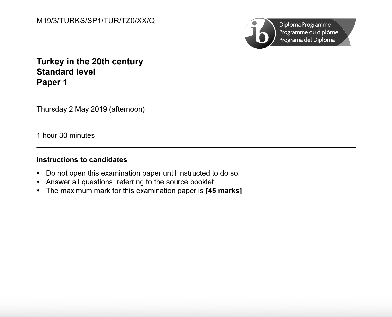IB TITC 2019 Past Paper