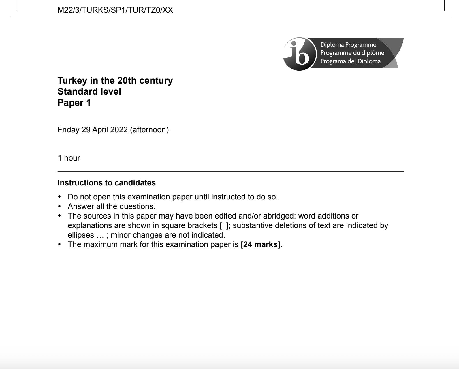 IB TITC 2022 Past Paper