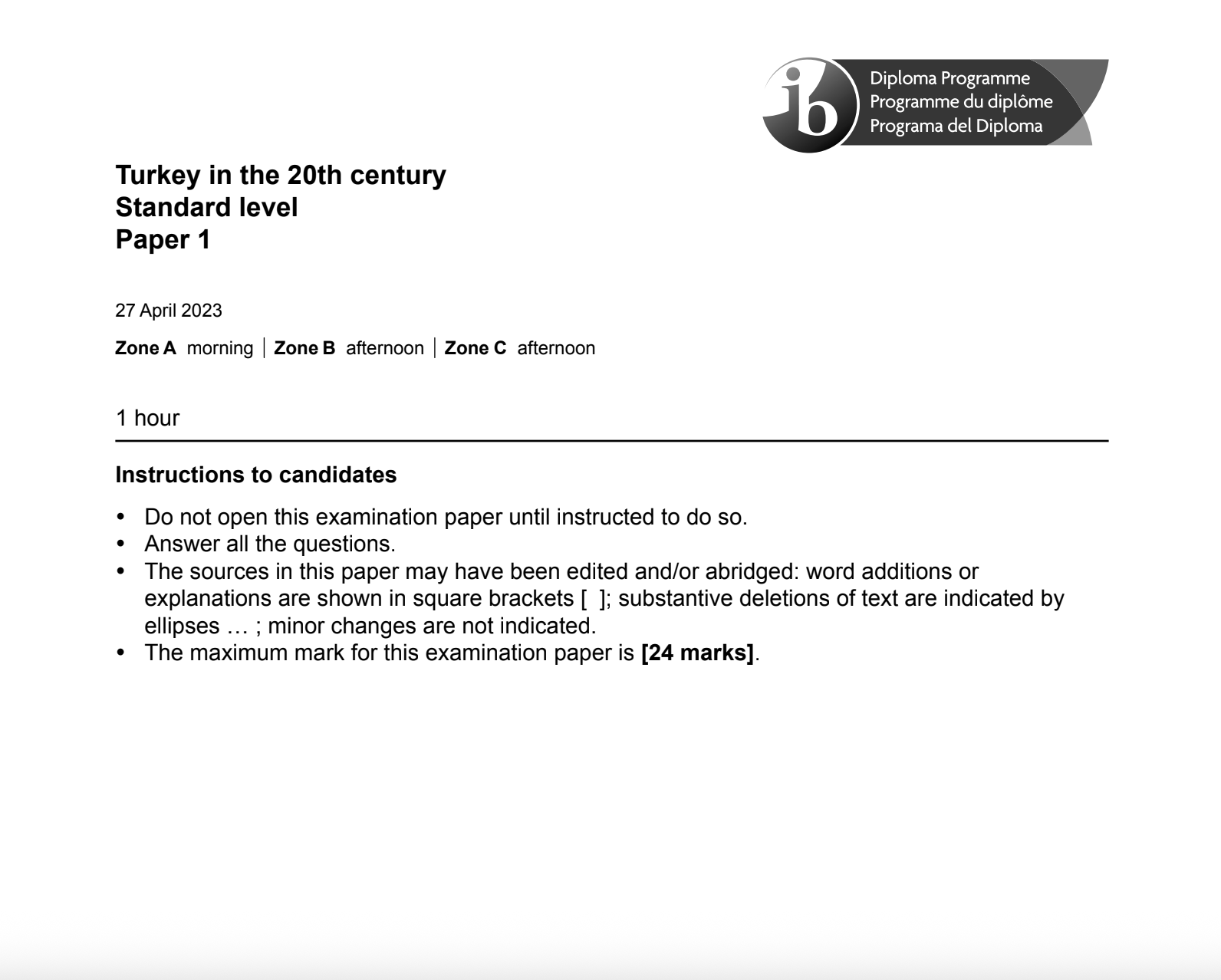 IB TITC 2023 Past Paper