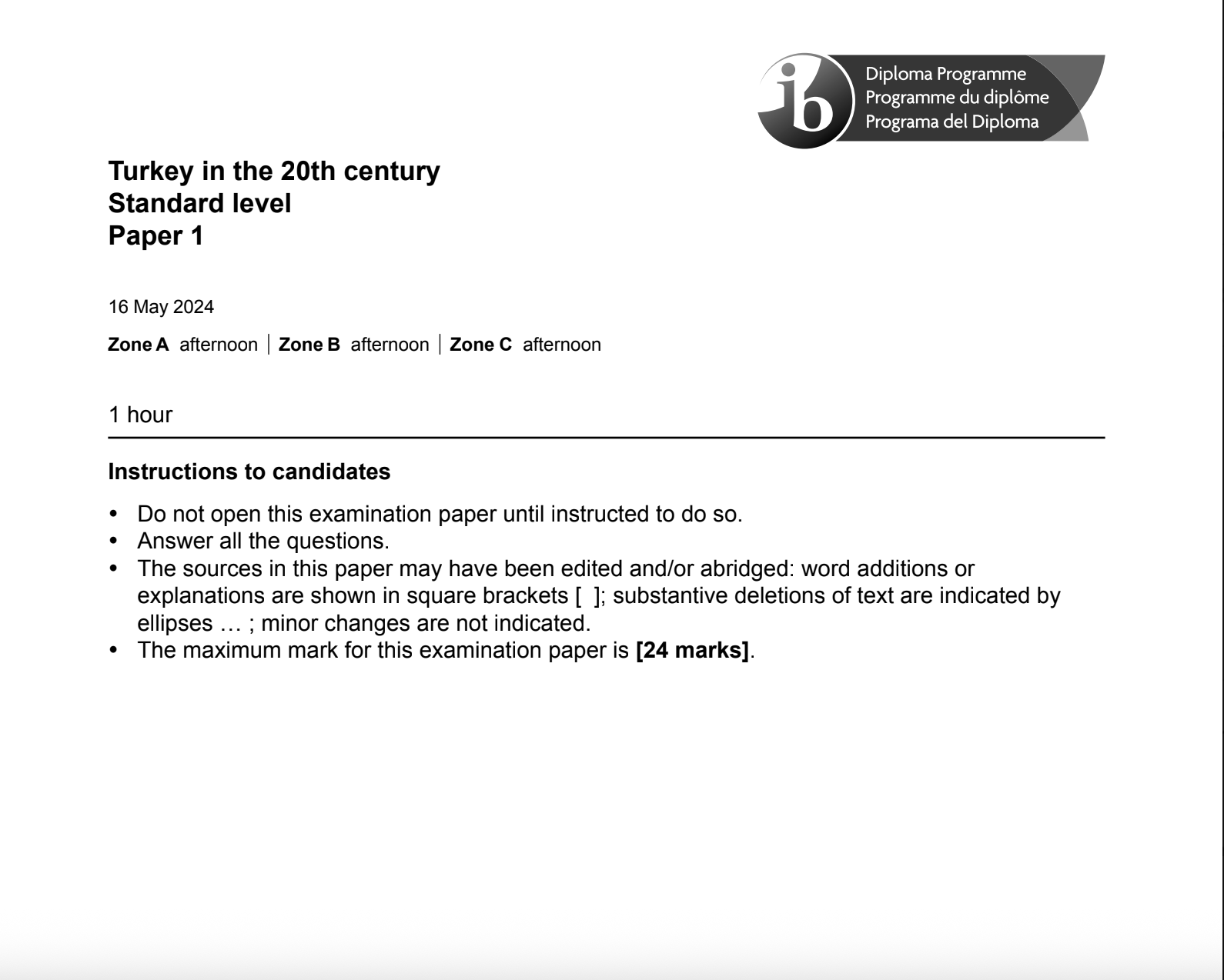 IB TITC 2024 Past Paper