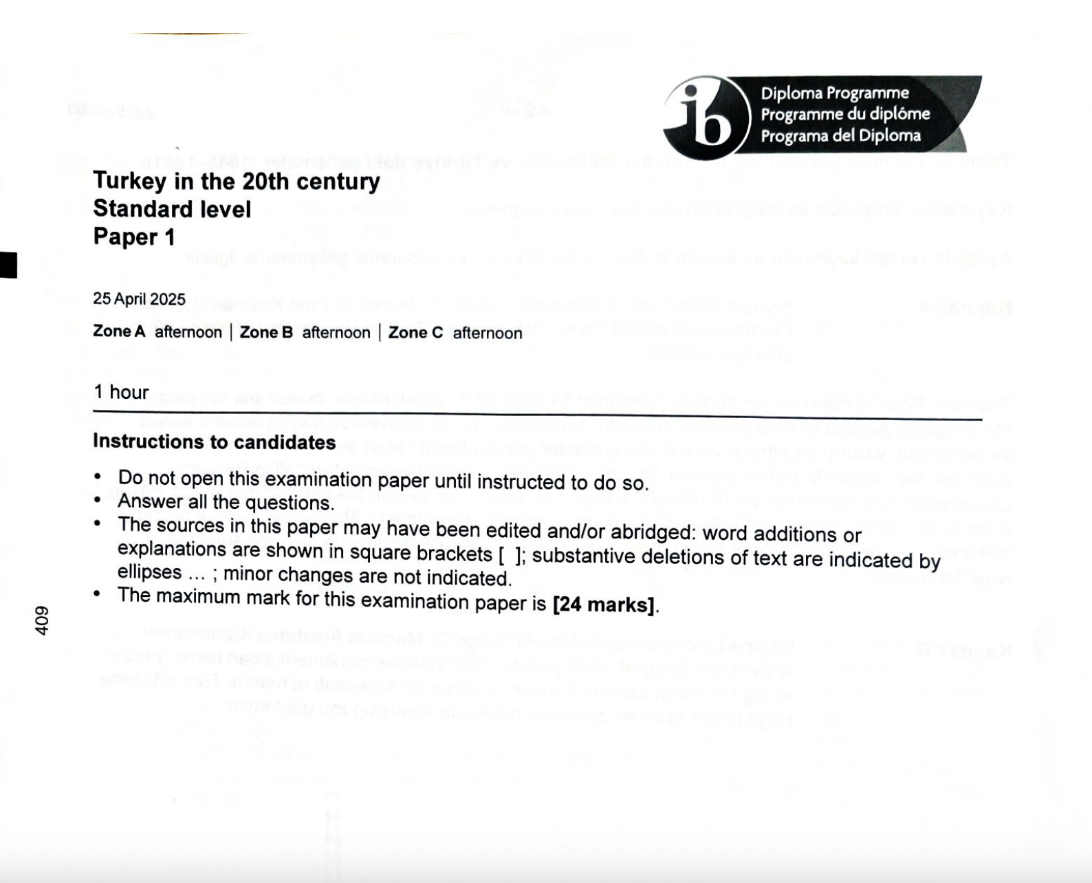 IB TITC 2025 Past Paper